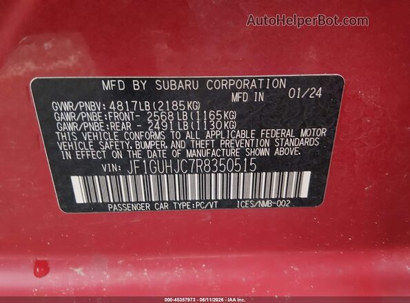 JF1GUHJC7R8350515 2024 SUBARU IMPREZA Red Engine compartment view