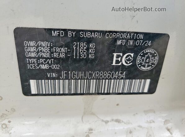 JF1GUHJCXR8860454 2024 SUBARU IMPREZA Белый Вид наклейки с VIN-кодом