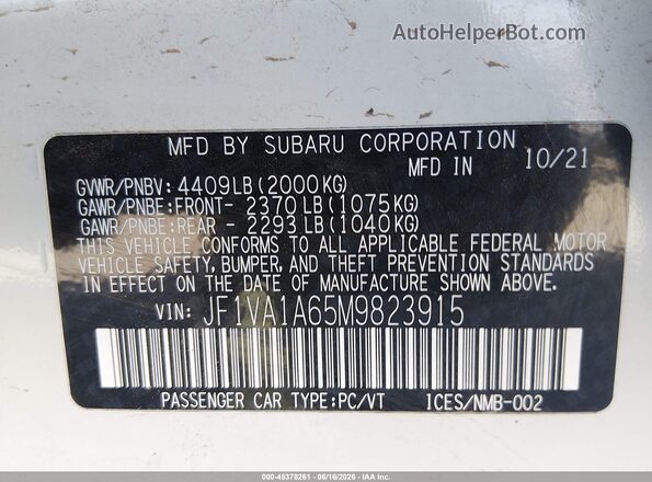 JF1VA1A65M9823915 2021 SUBARU WRX White ძრავის განყოფილების ხედი