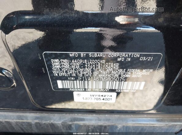 JF1VA1A67M9805075 2021 SUBARU WRX Black Widok komory silnika
