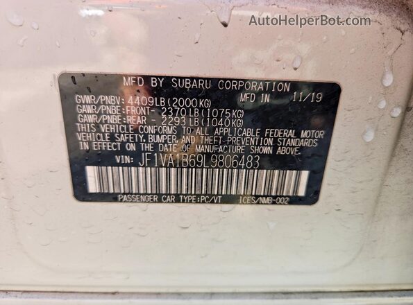 JF1VA1B69L9806483 2020 SUBARU WRX White Widok naklejki z numerem VIN