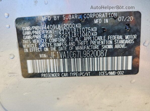JF1VA1C67L9820087 2020 SUBARU WRX Silver Widok komory silnika