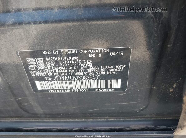 JF1VA1C6XK9826433 2019 SUBARU WRX Black Շարժիչի բաժամունքի տեսք