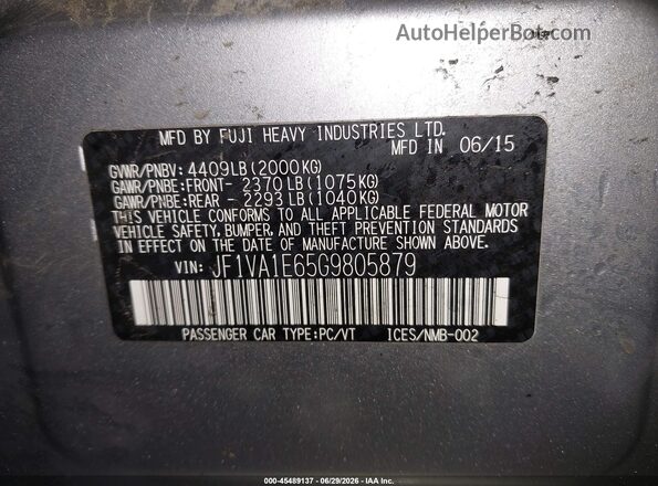 JF1VA1E65G9805879 2016 SUBARU WRX Silver Widok komory silnika