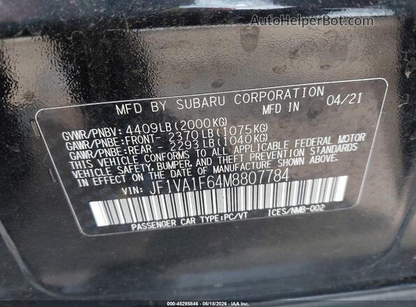 JF1VA1F64M8807784 2021 SUBARU WRX Black Engine compartment view