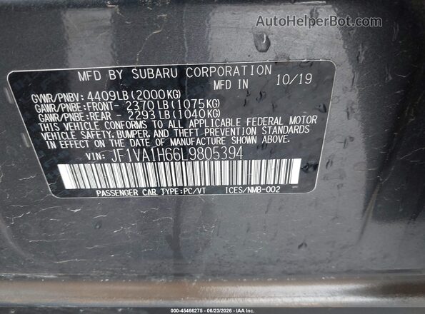 JF1VA1H66L9805394 2020 SUBARU WRX Серый Вид подкапотного пространства