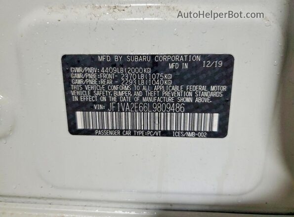 JF1VA2E66L9809486 2020 SUBARU WRX Белый Вид наклейки с VIN-кодом