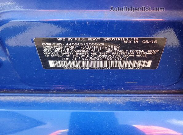 JF1VA2M60G9802007 2016 SUBARU WRX Blue Vista del compartimento del motor