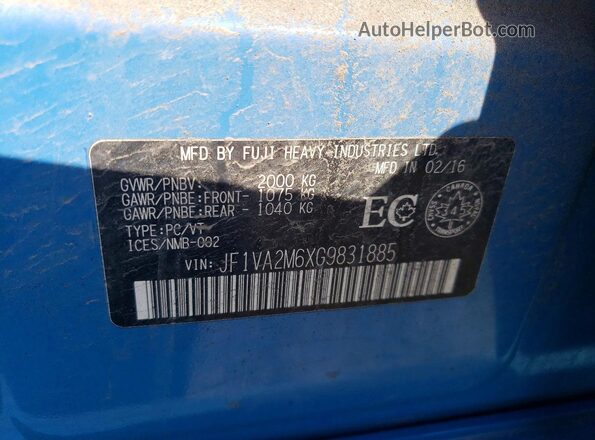 JF1VA2M6XG9831885 2016 SUBARU WRX Синий 