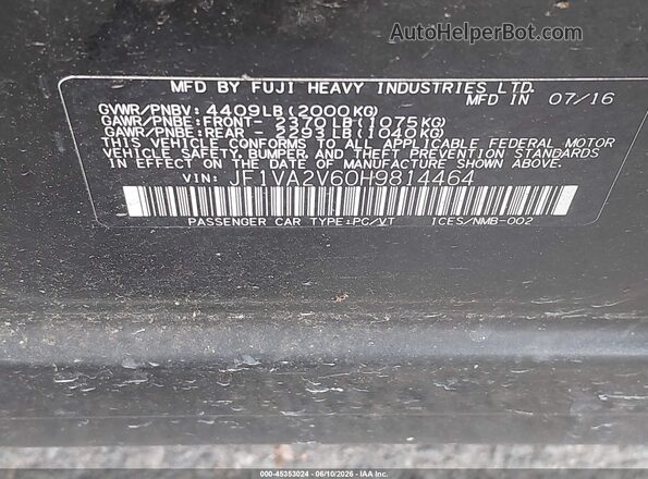 JF1VA2V60H9814464 2017 SUBARU WRX STI Black Widok komory silnika