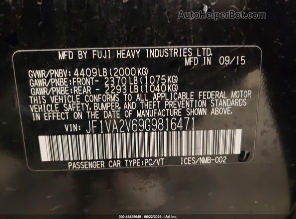JF1VA2V69G9816471 2016 SUBARU WRX STI Black Widok komory silnika
