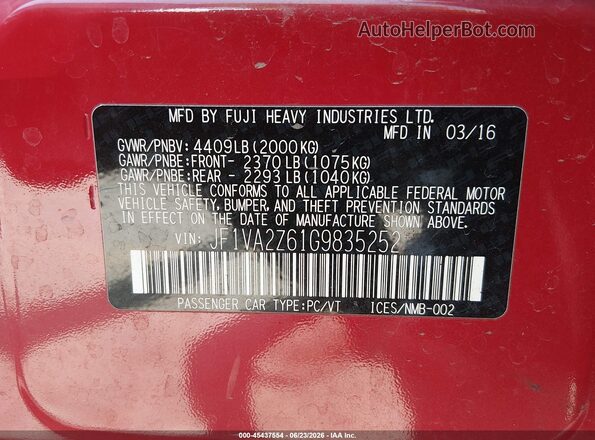 JF1VA2Z61G9835252 2016 SUBARU WRX STI Красный Вид подкапотного пространства