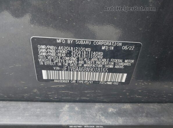 JF1VBAA68N9018165 2022 SUBARU WRX Gray Engine compartment view