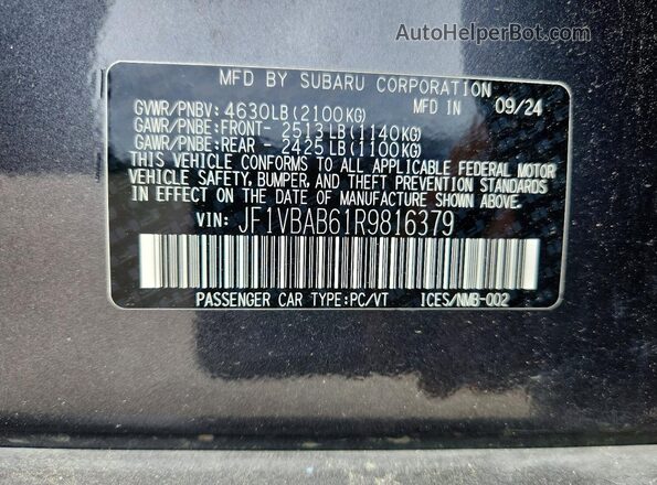 JF1VBAB61R9816379 2024 SUBARU WRX Charcoal Вид підкапотного простору