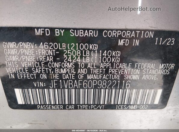 JF1VBAF60P9822116 2023 SUBARU WRX Серебряный Вид подкапотного пространства