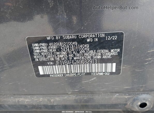JF1VBAF62N9032913 2022 SUBARU WRX Gray ძრავის განყოფილების ხედი