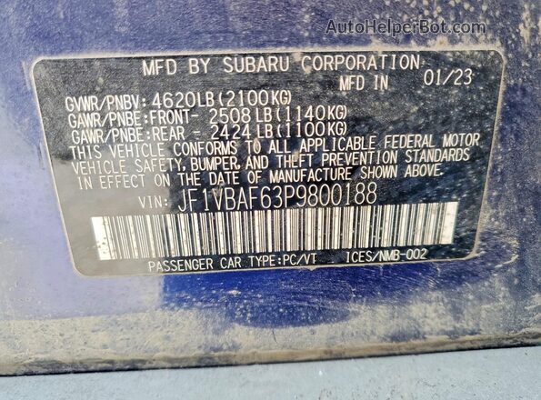 JF1VBAF63P9800188 2023 SUBARU WRX Blue 