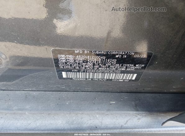 JF1VBAF64P9806288 2023 SUBARU WRX Gray Widok komory silnika