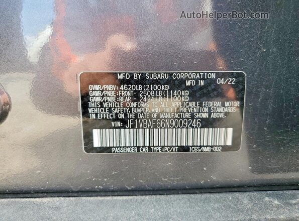 JF1VBAF66N9009246 2022 SUBARU WRX Charcoal Engine compartment view