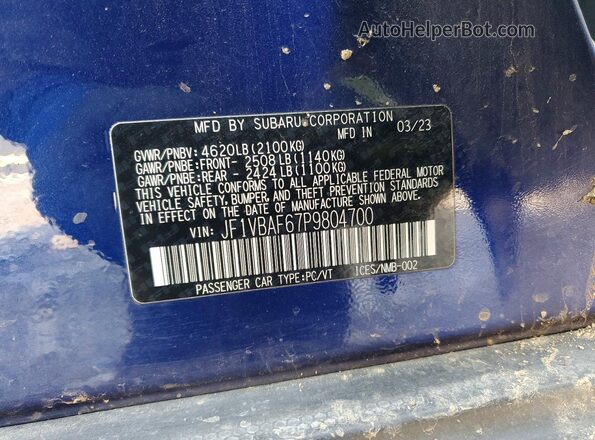 JF1VBAF67P9804700 2023 SUBARU WRX Blue Շարժիչի բաժամունքի տեսք