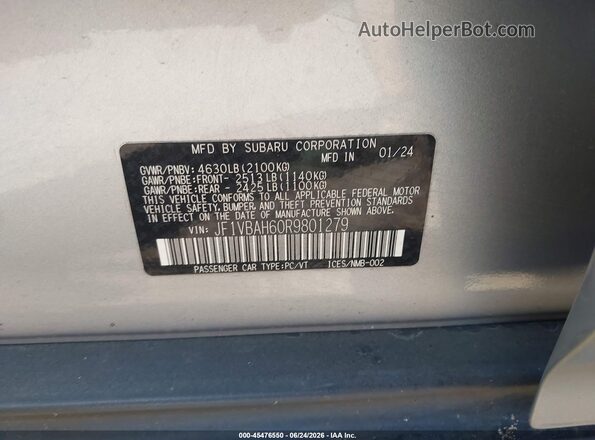 JF1VBAH60R9801279 2024 SUBARU WRX Silver Widok komory silnika