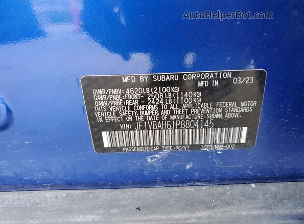 JF1VBAH61P8804145 2023 SUBARU WRX Синий Вид подкапотного пространства