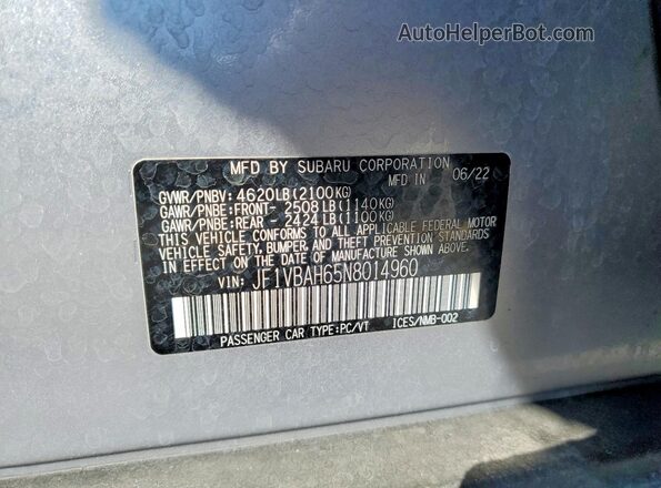 JF1VBAH65N8014960 2022 SUBARU WRX Silver 