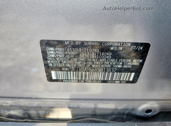 JF1VBAH66R9813632 2024 SUBARU WRX Silver Вид наклейки з VIN-кодом