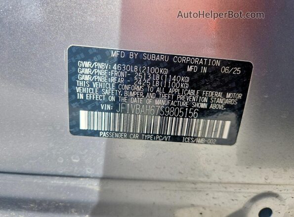 JF1VBAH67S9805156 2025 SUBARU WRX Silver 