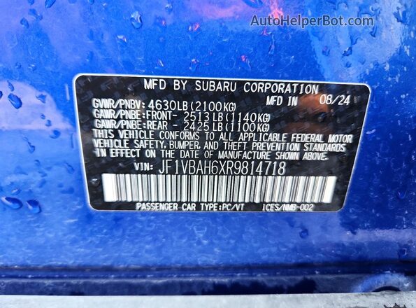 JF1VBAH6XR9814718 2024 SUBARU WRX Blue 
