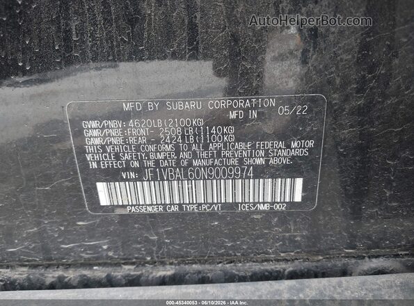 JF1VBAL60N9009974 2022 SUBARU WRX Black Vista del compartimento del motor