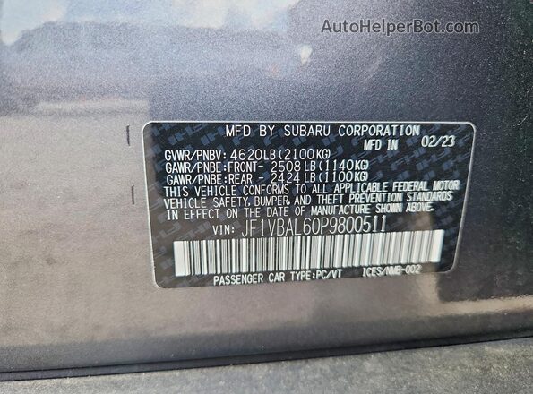 JF1VBAL60P9800511 2023 SUBARU WRX Gray 