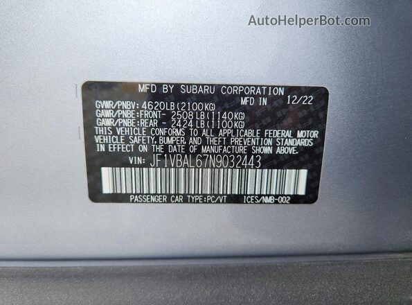 JF1VBAL67N9032443 2022 SUBARU WRX Silver 