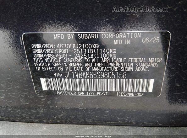 JF1VBAN65S9805158 2025 SUBARU WRX Dark Blue Engine compartment view