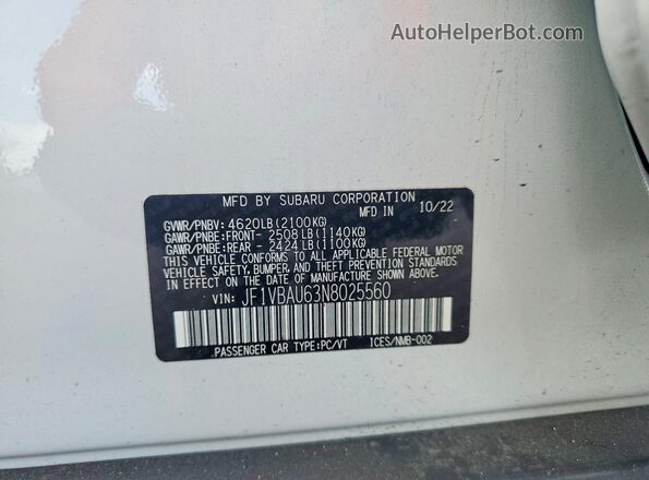JF1VBAU63N8025560 2022 SUBARU WRX White Շարժիչի բաժամունքի տեսք