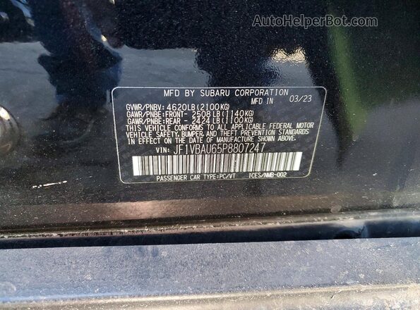 JF1VBAU65P8807247 2023 SUBARU WRX Black Widok komory silnika