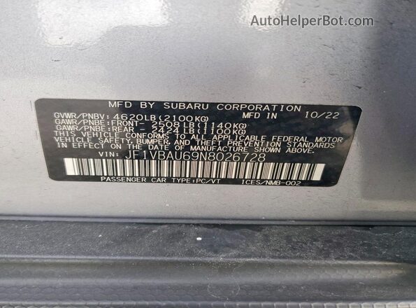 JF1VBAU69N8026728 2022 SUBARU WRX Silver Engine compartment view