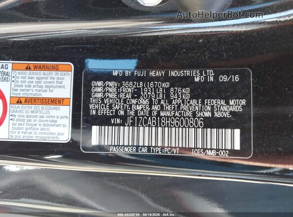 JF1ZCAB18H9600806 2017 SUBARU BRZ Черный Вид подкапотного пространства