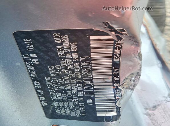 JF1ZCAC12G9603679 2016 SUBARU BRZ Silver VIN կոդի պիտակի տեսք