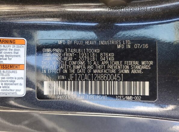 JF1ZCAC12H8600451 2017 SUBARU BRZ Угольный Вид подкапотного пространства