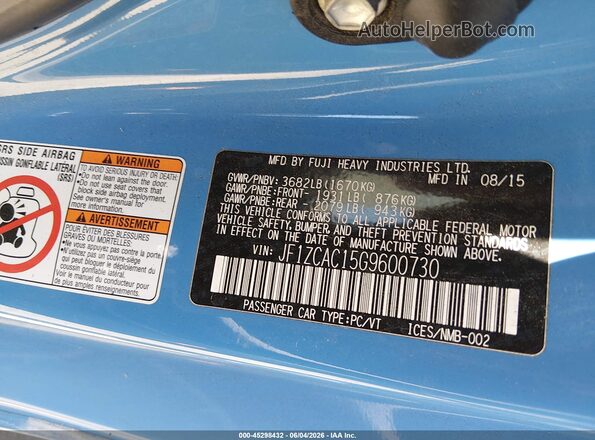 JF1ZCAC15G9600730 2016 SUBARU BRZ Blue Widok komory silnika