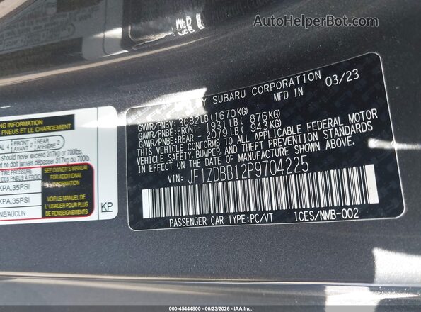 JF1ZDBB12P9704225 2023 SUBARU BRZ Gray Շարժիչի բաժամունքի տեսք