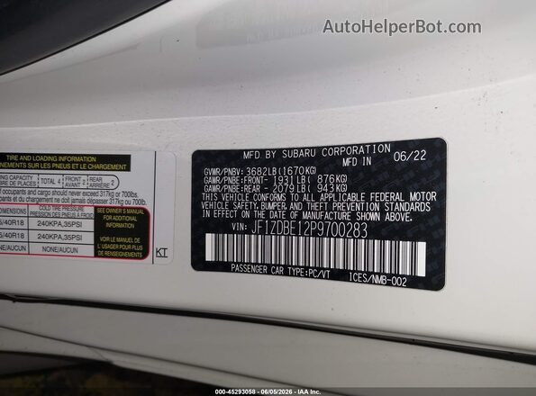 JF1ZDBE12P9700283 2023 SUBARU BRZ White Engine compartment view