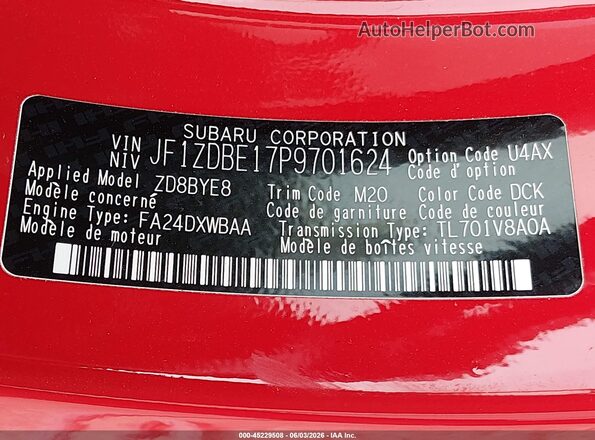 JF1ZDBE17P9701624 2023 SUBARU BRZ Red Вид підкапотного простору