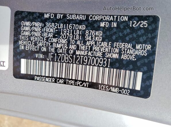 JF1ZDBS12T9700931 2026 SUBARU BRZ Blue 