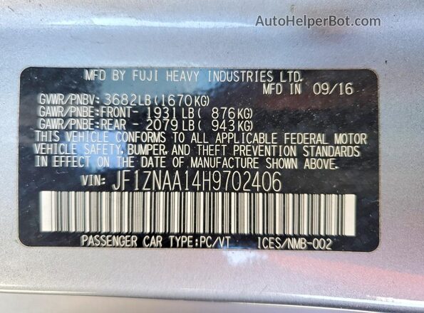 JF1ZNAA14H9702406 2017 TOYOTA 86 Серебряный Вид подкапотного пространства