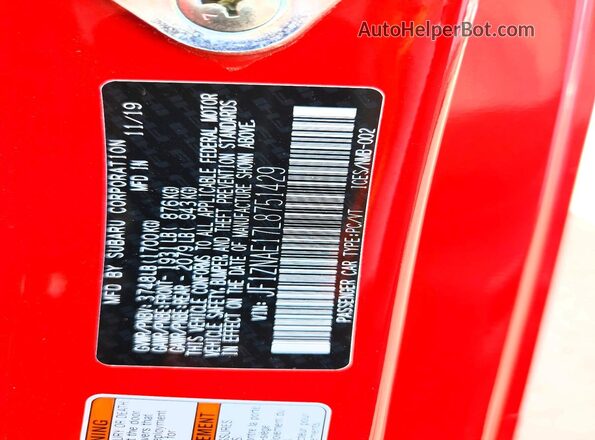 JF1ZNAE17L8751429 2020 TOYOTA 86 Red VIN sticker view