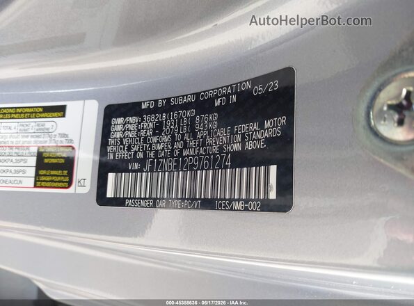 JF1ZNBE12P9761274 2023 TOYOTA GR86 Gray Engine compartment view