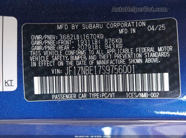 JF1ZNBE17S9756001 2025 TOYOTA GR86 Blue Вид підкапотного простору