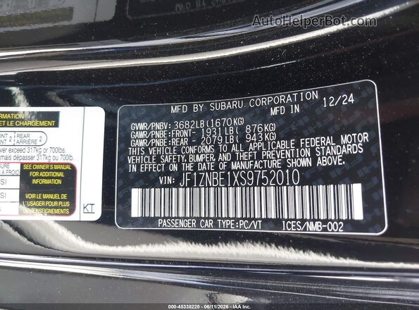 JF1ZNBE1XS9752010 2025 TOYOTA GR86 Black Вид підкапотного простору